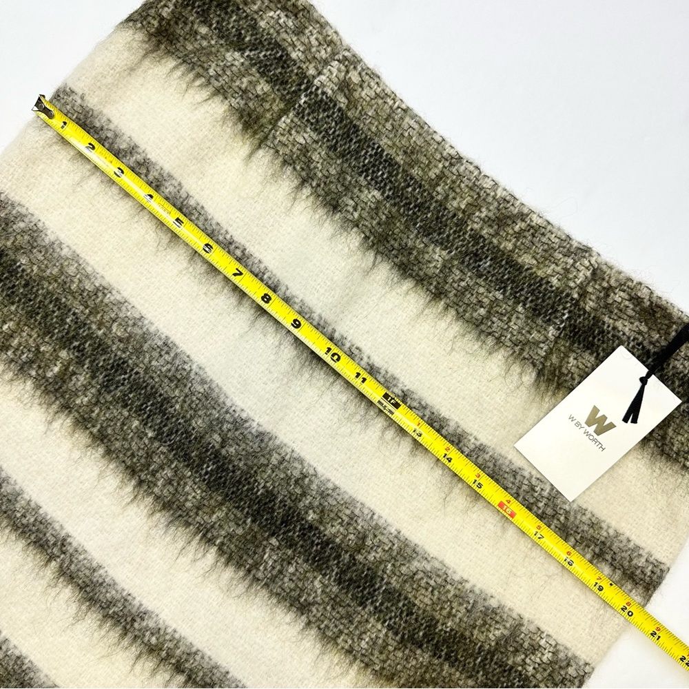 W by Worth Brushed Striped Mini Skirt Womens Size 12 Ivory & Tarragon Wool Blend - Picture 5 of 11